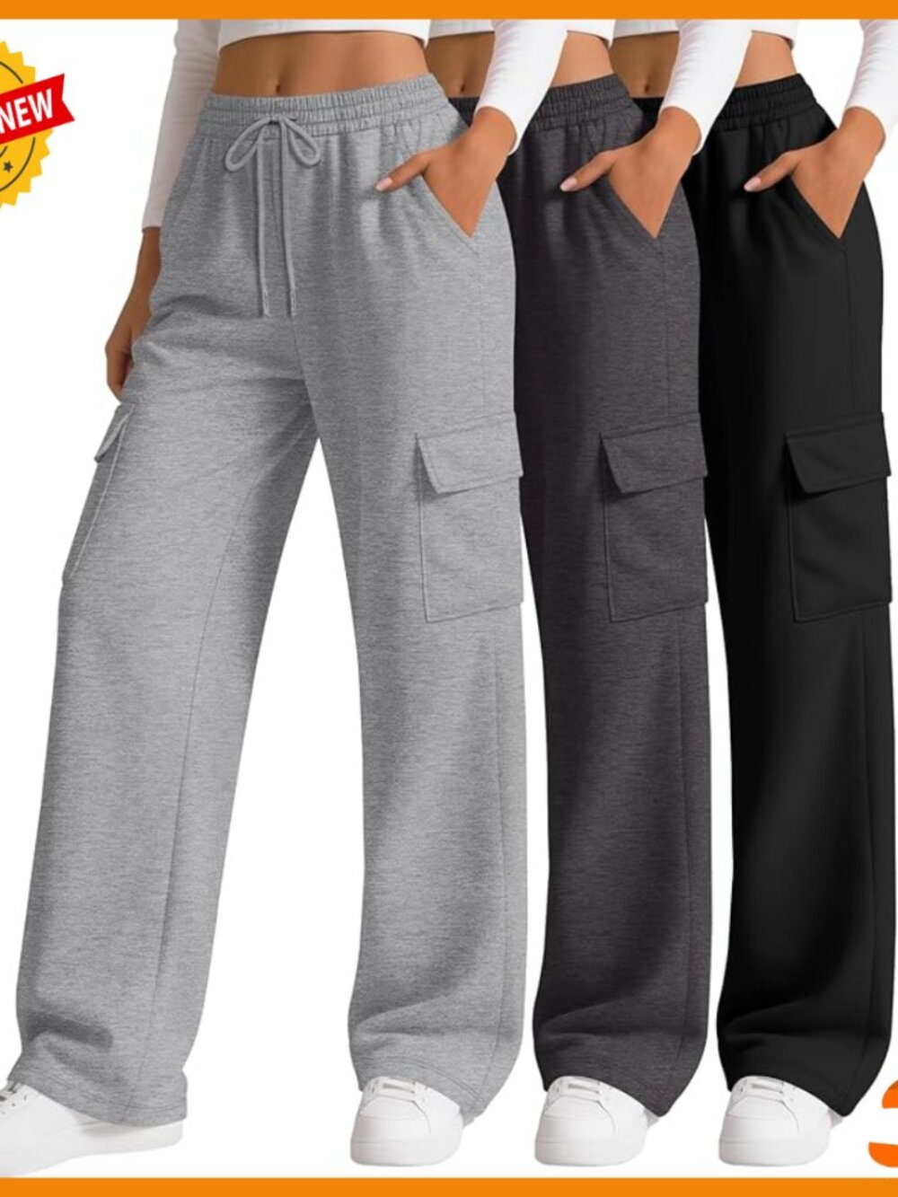 X-Large Wide Leg Cargo Sweatpants With 4 Pockets, Polyester Cotton Blend